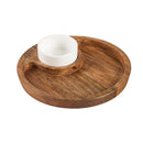 10" Wood Round Serving Tray with 5 OZ Dip Bowl,3sbs005