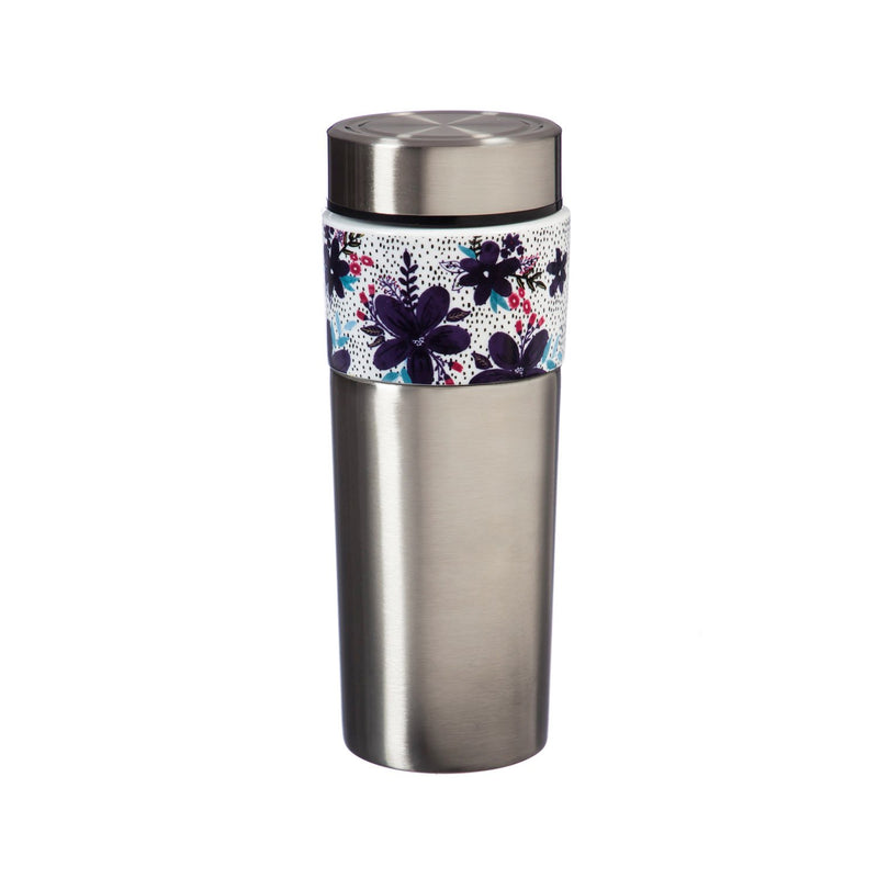 The Tandem Double wall Stainless Steel and Ceramic Cup, 17 OZ, Peppercorn Bloom,3scc044