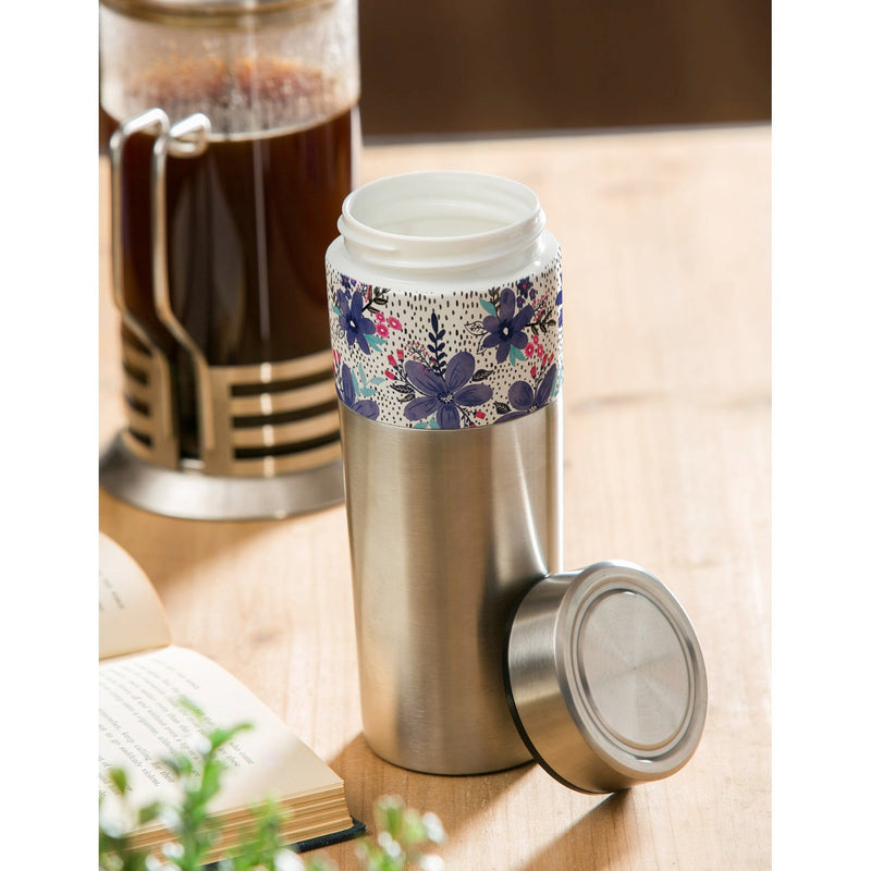 The Tandem Double wall Stainless Steel and Ceramic Cup, 17 OZ, Peppercorn Bloom,3scc044