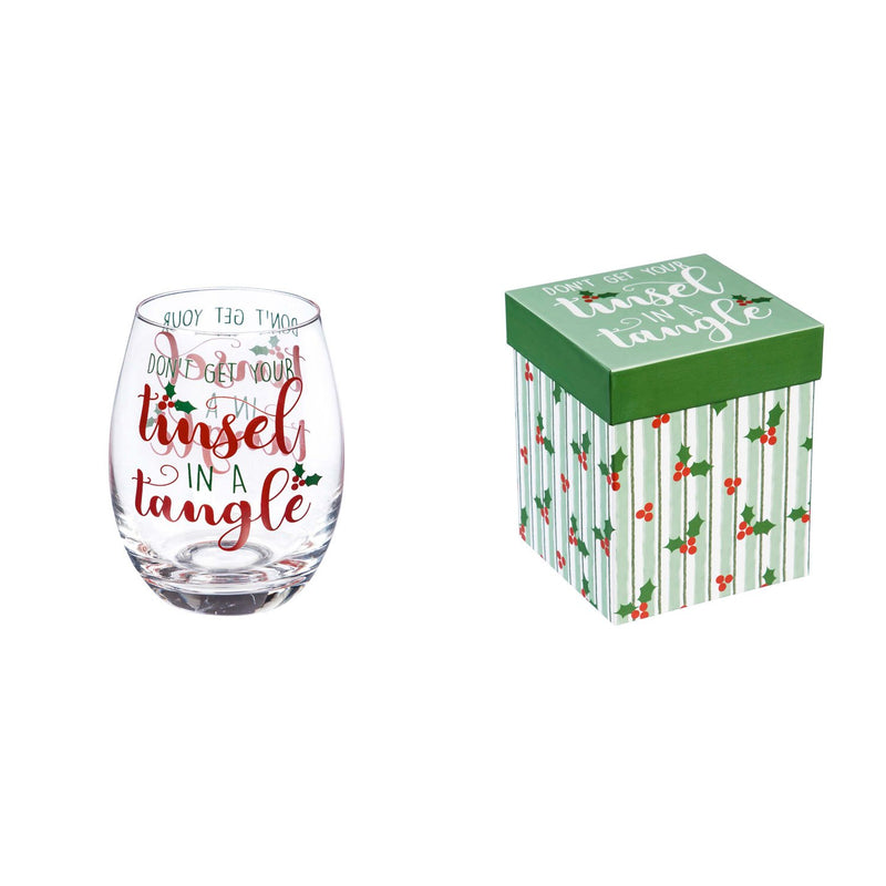 Cypress Home Beautiful Christmas Don't Get Your Tinsel In A Tangle Stemless Wine Glass - 4 x 5 x 4 Inches Indoor/Outdoor home goods For Kitchens, Parties and Homes