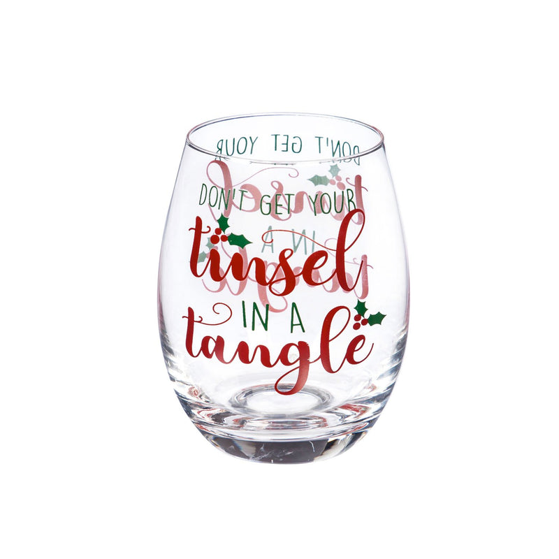 Cypress Home Beautiful Christmas Don't Get Your Tinsel In A Tangle Stemless Wine Glass - 4 x 5 x 4 Inches Indoor/Outdoor home goods For Kitchens, Parties and Homes