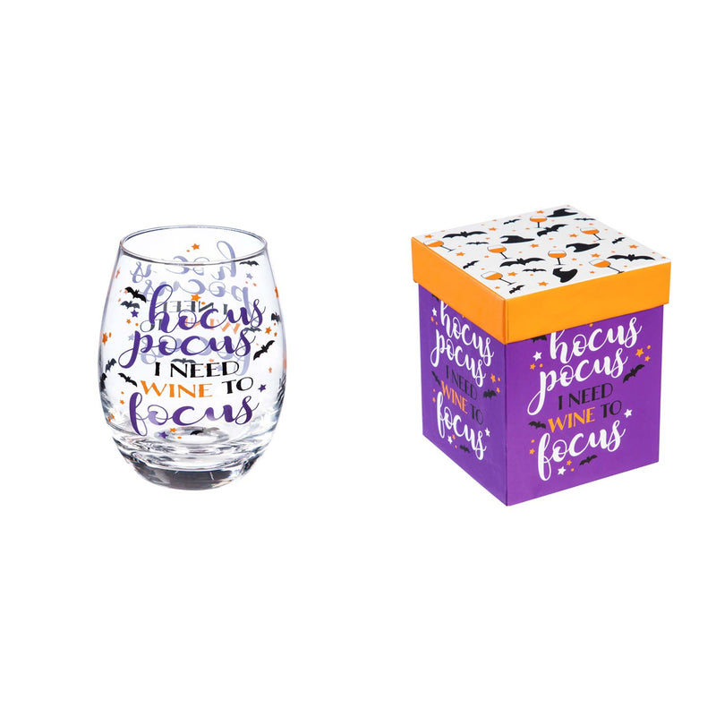 Stemless Wine Glass w/ Box, 17 OZ, Hocus Pocus I Need Wine To Focus,3sl187