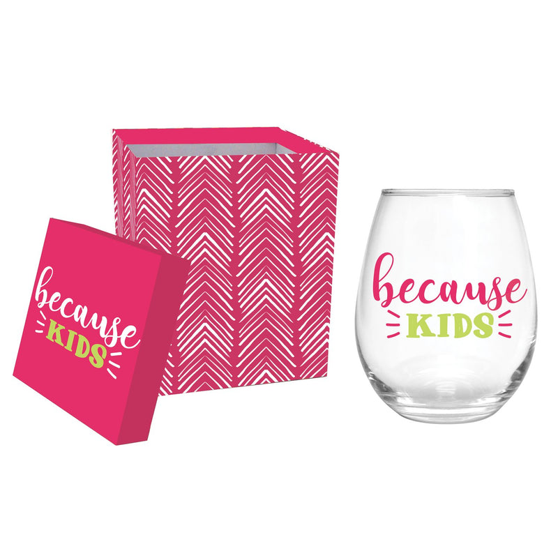 Stemless Wine Glass w/ Box, Because Kids,3sl193