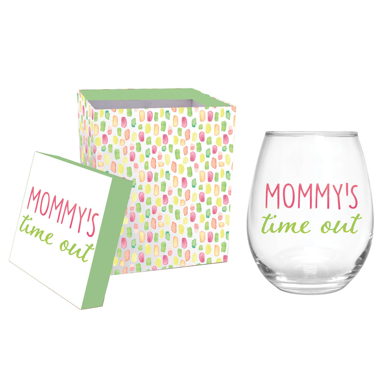 Stemless Wine Glass w/box, 17 oz., Mommy's Time Out, 3.75"x3.75"x5"inches
