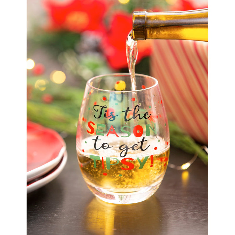 Stemless Wine Glass w/box, 17 OZ, Tis the Season to get Tipsy,3sl215