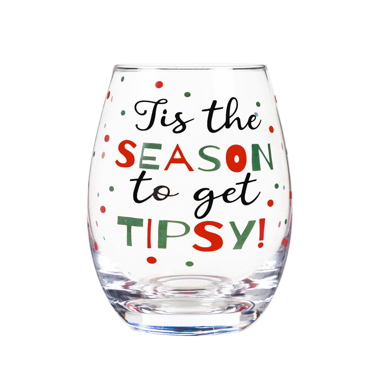 Stemless Wine Glass w/box, 17 OZ, Tis the Season to get Tipsy,3sl215