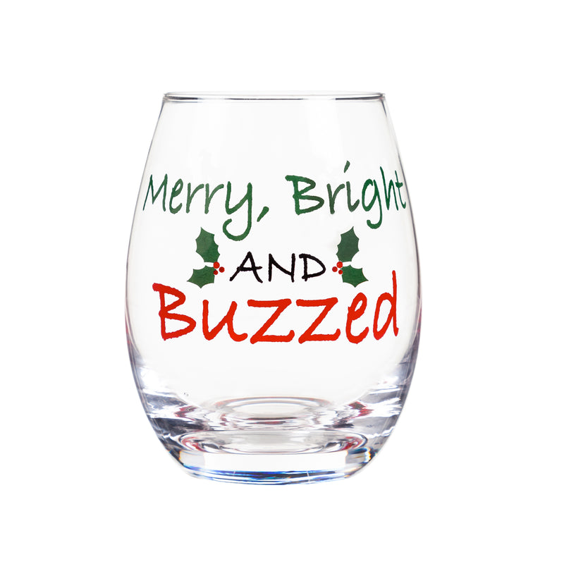 Stemless Wine Glass w/box, 17 OZ, Merry, Bright, and Buzzed