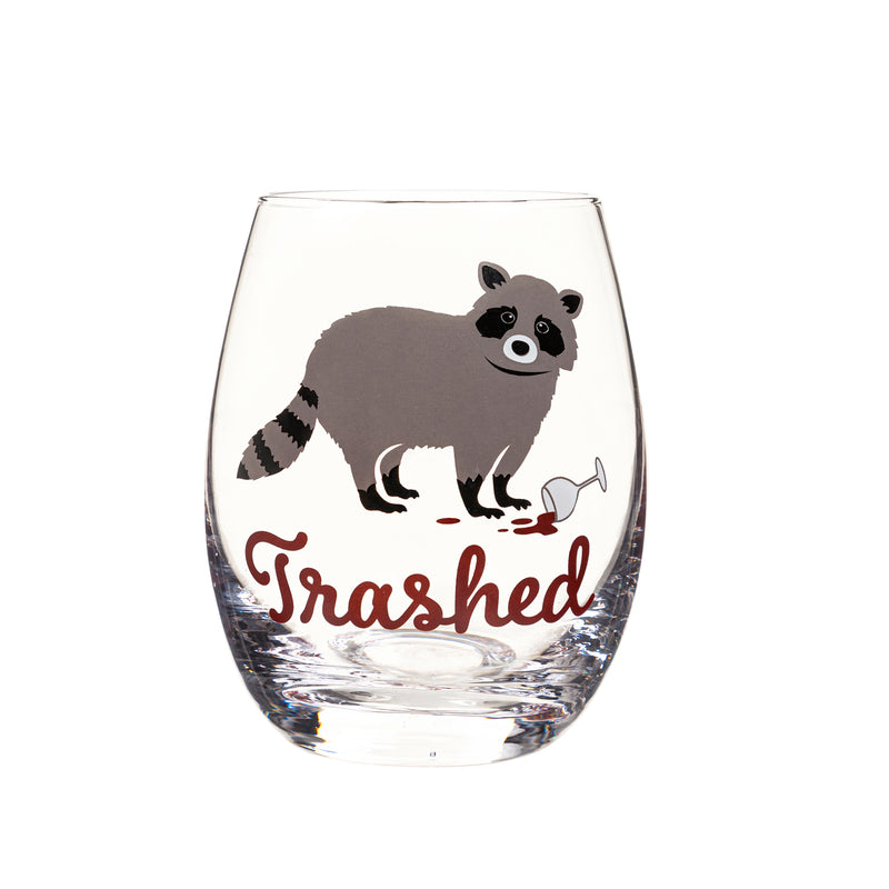 17 OZ Stemless Wine Glass w/Box, Trashed, 3.75"x3.75"x5"inches