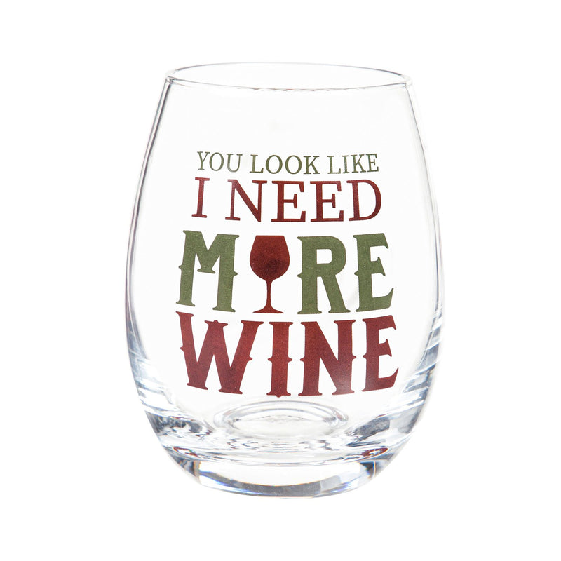 17 OZ Stemless Wine Glass w/Box, I Need More Wine, 3.75"x3.75"x5"inches