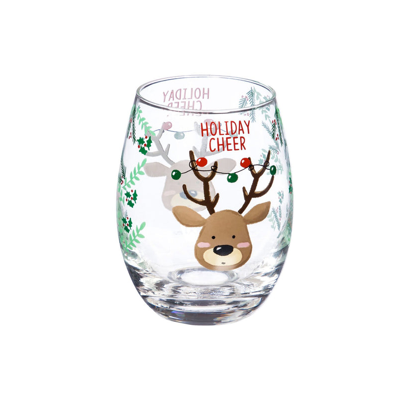 Stemless Wine Glass w/ Box, 17 OZ, Holiday Cheer,3sl7727a