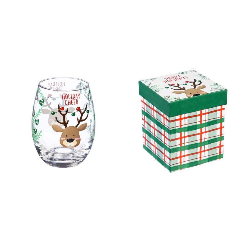 Stemless Wine Glass w/ Box, 17 OZ, Holiday Cheer,3sl7727a