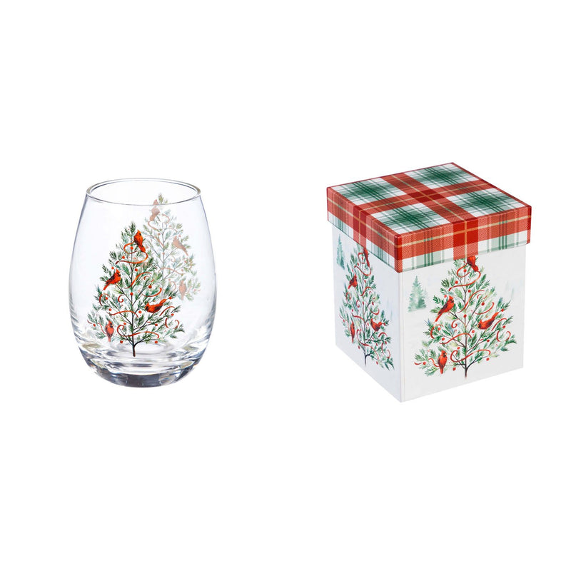 Stemless Wine Glass w/ Box, 17 OZ, Christmas Heritage,3sl7728