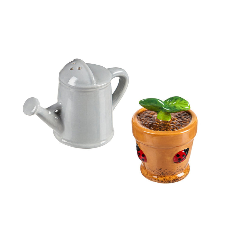 Ceramic Salt & Pepper Shaker Set, Watering Can/Plant,3spc071