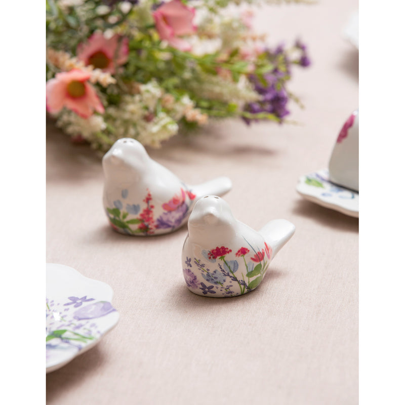 Ceramic Salt & Pepper Shakers Set, Cottage Charm Birds, 3.25"x1.75"x2.25"inches