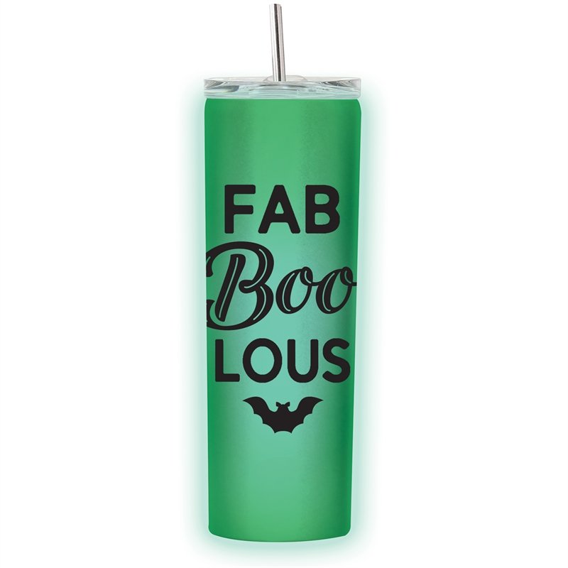 Double Wall Stainless Steel, Glow-in-the-dark Beverage Cup w/Straw, 20 oz., FAB "BOO" LOUS,3ssbg001