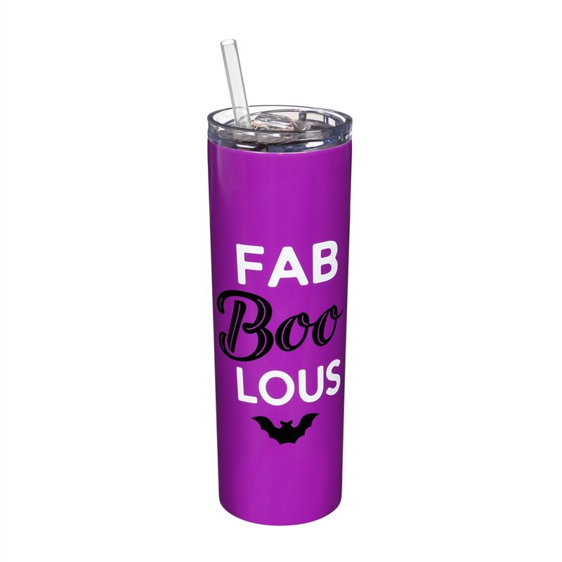 Double Wall Stainless Steel, Glow-in-the-dark Beverage Cup w/Straw, 20 oz., FAB "BOO" LOUS,3ssbg001