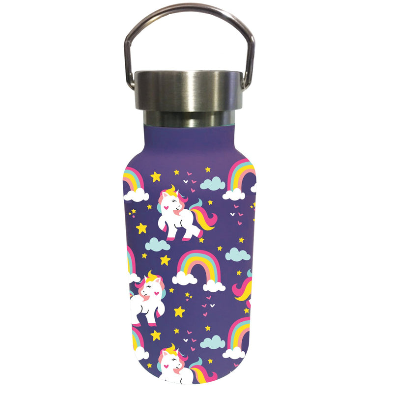 Children Double Wall Stainless Steel Bottle, 11 OZ, Unicorns and Rainbows,3sscb7394