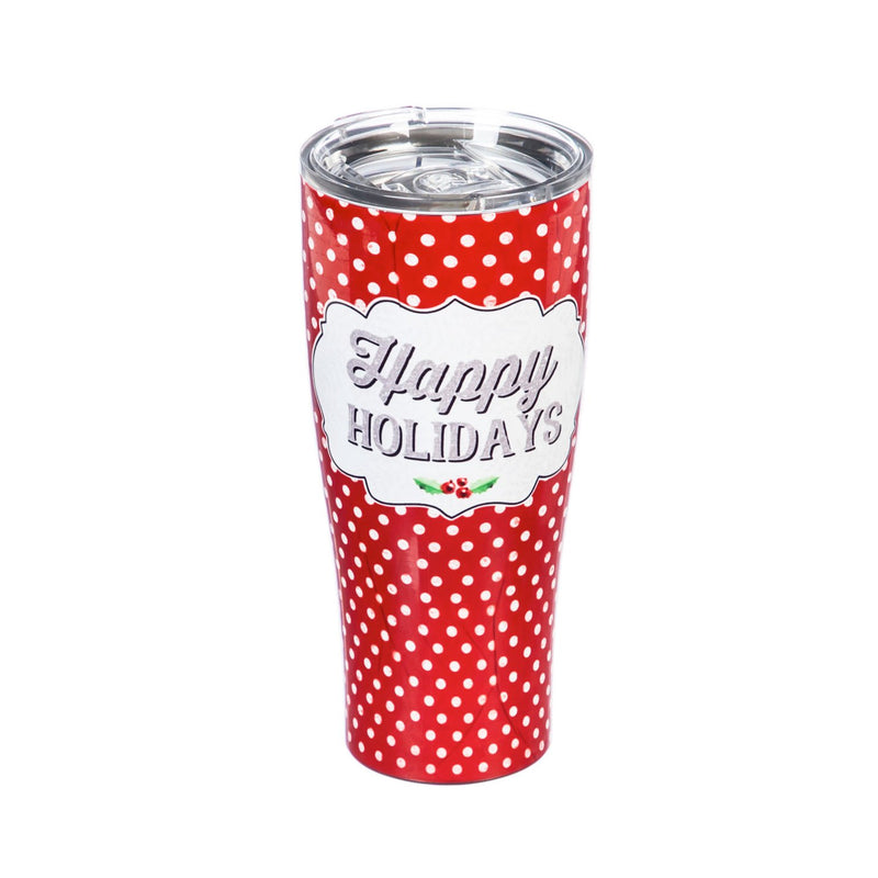 Double Wall  Stainless Steel Cup, 17 OZ., Happy Holidays with Dots,3ssh7327