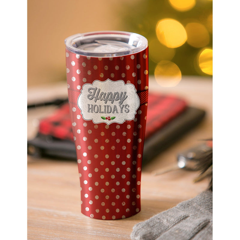 Double Wall  Stainless Steel Cup, 17 OZ., Happy Holidays with Dots,3ssh7327