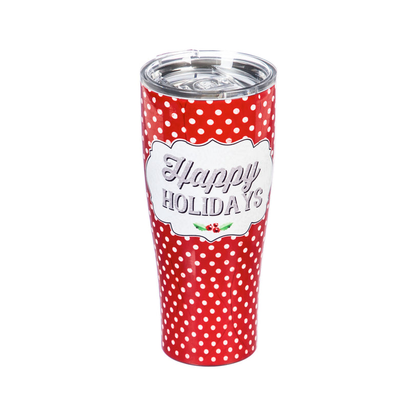 Double Wall  Stainless Steel Cup, 17 OZ., Happy Holidays with Dots,3ssh7327