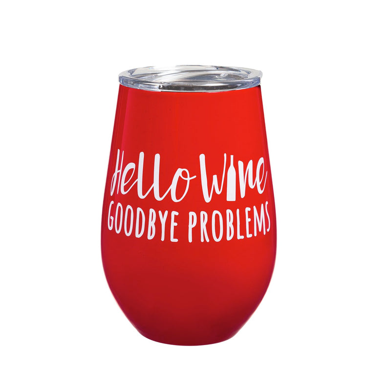 Double Wall Stainless Steel Stemless Wine Tumbler 12oz, Hello Wine, 3"x3"x5.12"inches