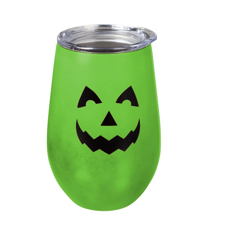 Double Wall Stainless Steel Stemless Wine Tumbler,12 OZ,  Glow-In-The-Dark, Jack-O-Lantern,3swgd002