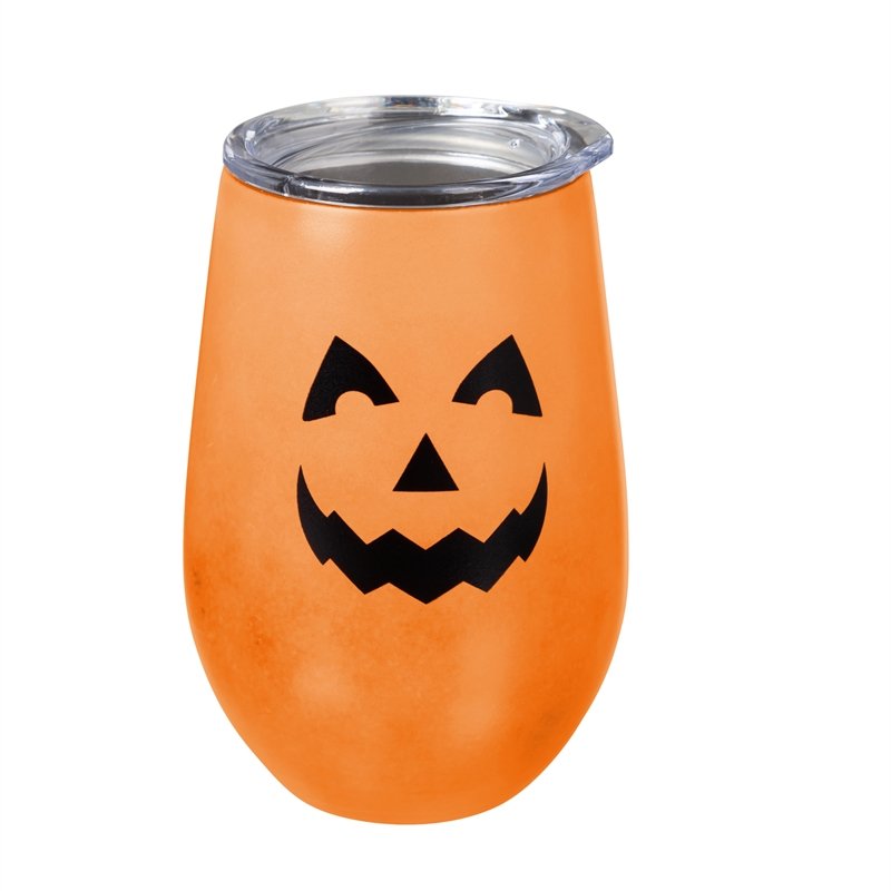 Double Wall Stainless Steel Stemless Wine Tumbler,12 OZ,  Glow-In-The-Dark, Jack-O-Lantern,3swgd002