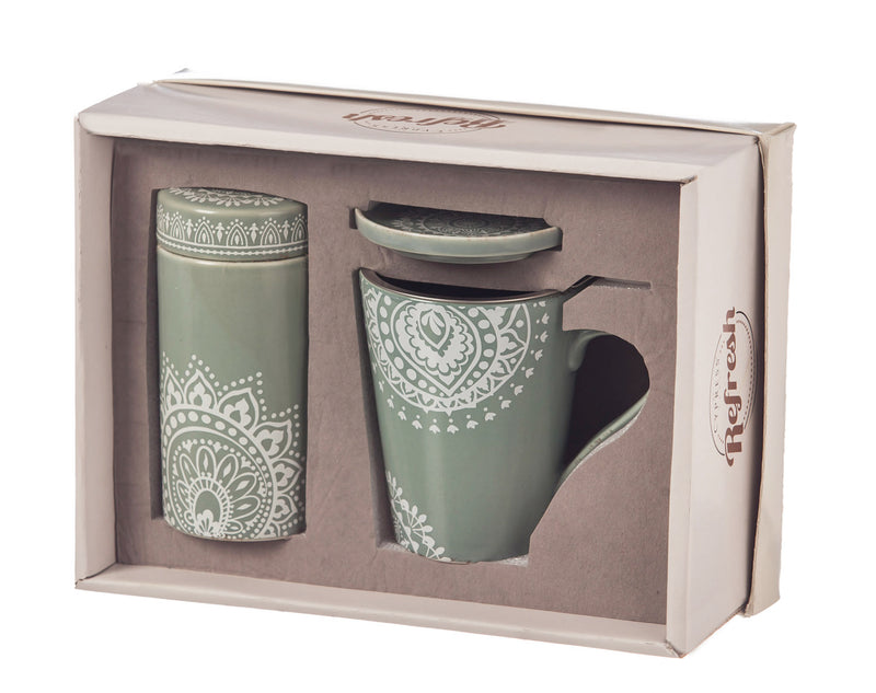 Refresh by Evergreen China Tea Gift Set, 9 OZ., Tea Lace, 4.33'' x 4.53'' x 3.15'' inches