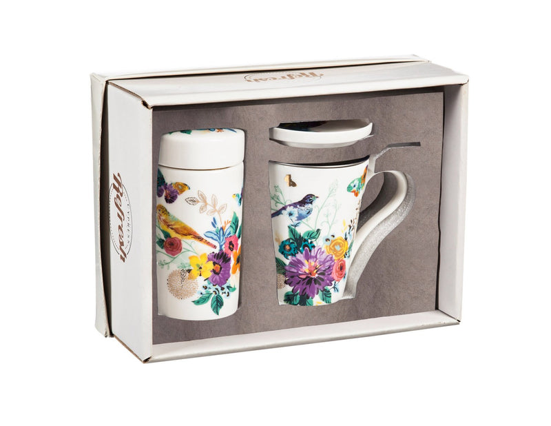 Evergreen Tea gift set with Infuser, 9 OZ.,  Brilliant Bouquet, 4.33'' x 4.53'' x 3.15'' inches
