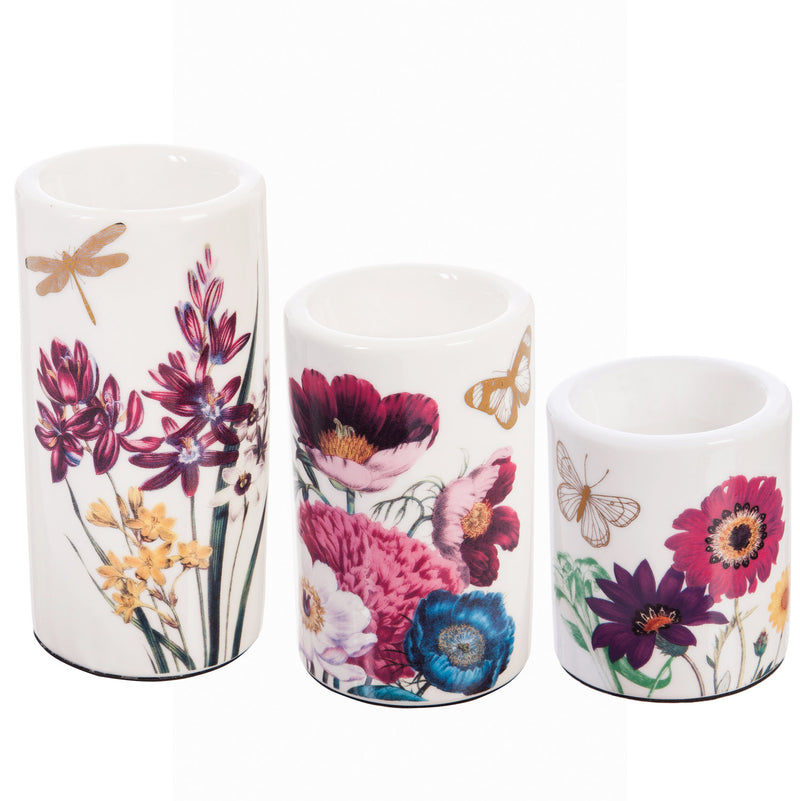 Ceramic Round Tealight Holder, Vivid Bouquet, Set of 3