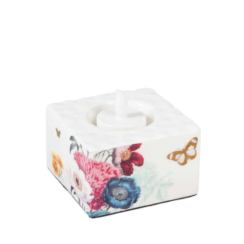 Ceramic Square Tealight Holder, Vivid Bouquet, Set of 2