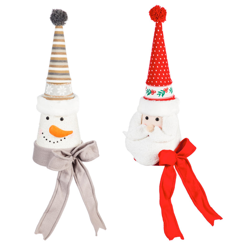 Cone Hat Tree Topper: Santa/Snowman, 2 Assorted, 7'' x 8'' x 19.5'' inches