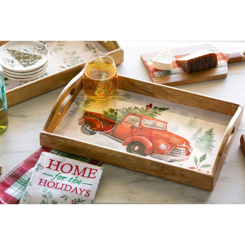 Cypress Wooden Nesting Tray, Christmas Heritage, Set of 2, 18'' x 12'' x 3'' inches