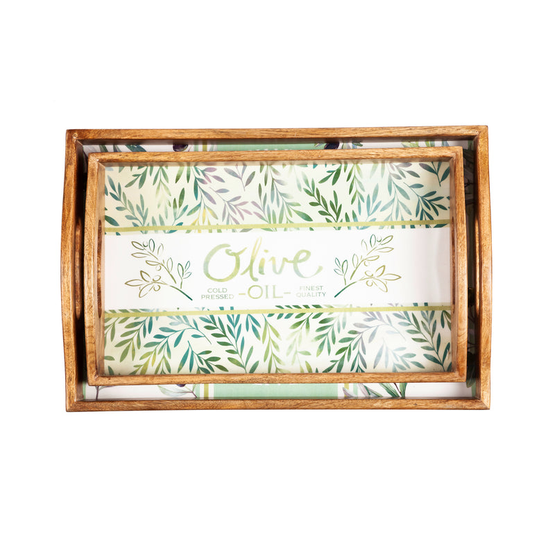 Wood Frame Nesting Tray, Olive Market Collection, Set of 2,3tw37868