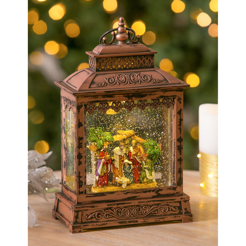 11'' Tall LED Musical Lantern  with Spinning Action and  Timer function Table Decor, Nativity Scene