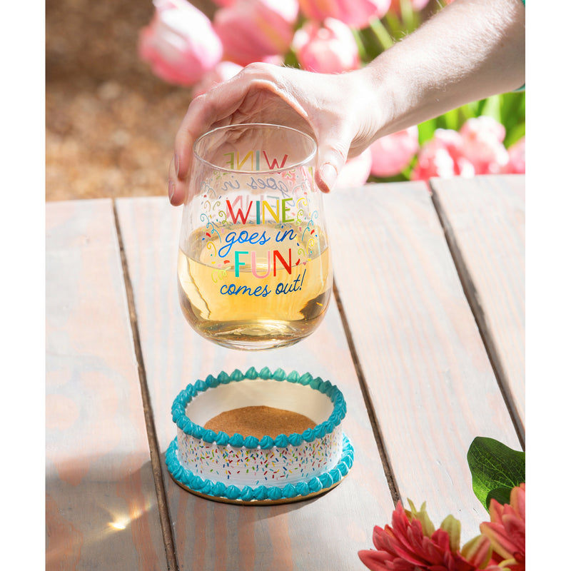 17 OZ Wine Glass with Coaster Base, Wine Goes In, 6.2"x3.5"x3.5"inches
