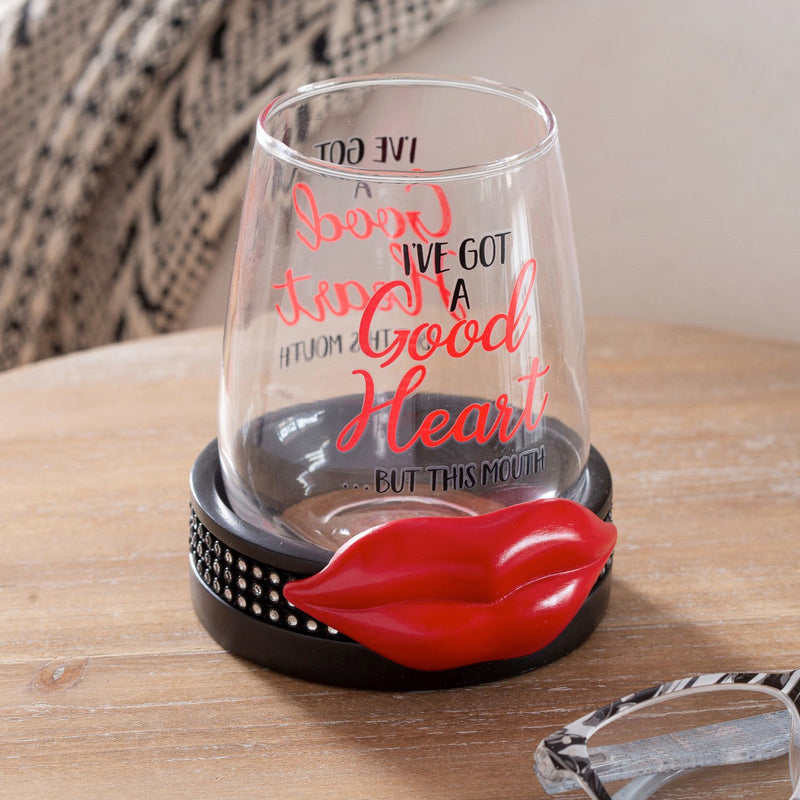 17 OZ Wine Glass with Coster Base, Good Heart,3wgs003