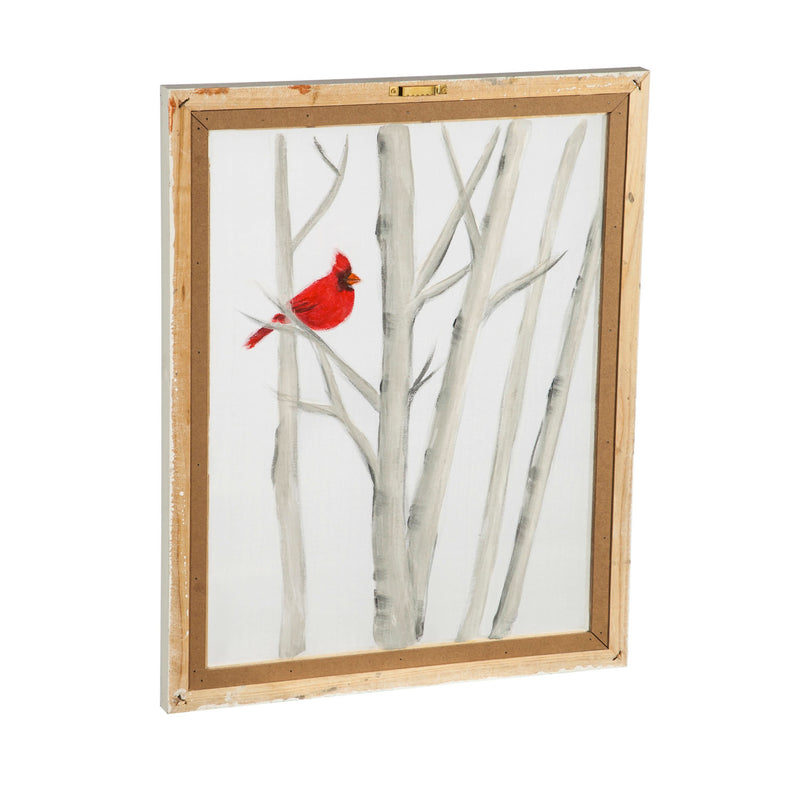 Birch Trees with Red Cardinal Hand Painted Screen Wood Frame Wall Décor, 16"W x 20"H