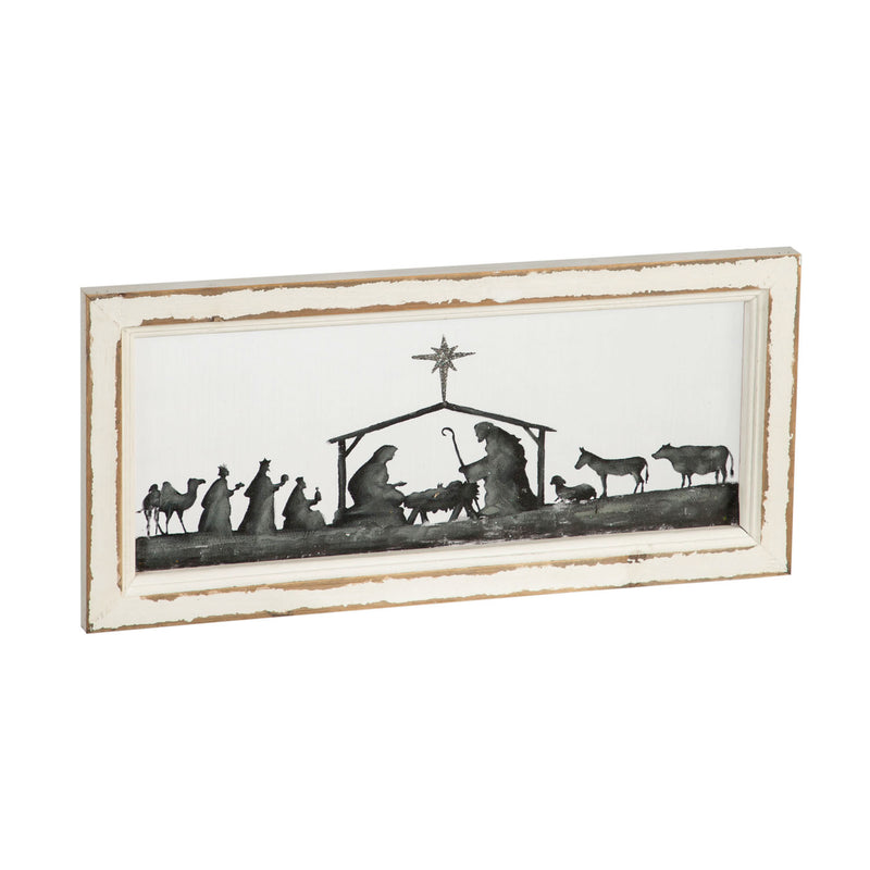 Nativity Scene Hand Painted Screen Wood Frame Wall Décor