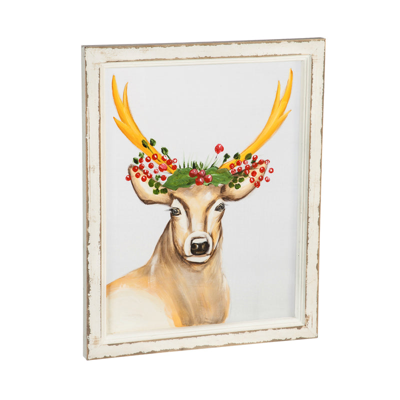 Deer Hand Painted Screen Wood Frame Wall Décor, 16"W x 20"H