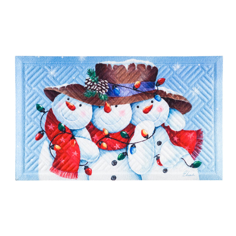 Evergreen Flag Beautiful Christmas Snowman Friends Trio Embossed Doormat - 30 x 1 x 18 Inches Fade and Weather Resistant Outdoor Floor Mat for Homes, Yards and Gardens