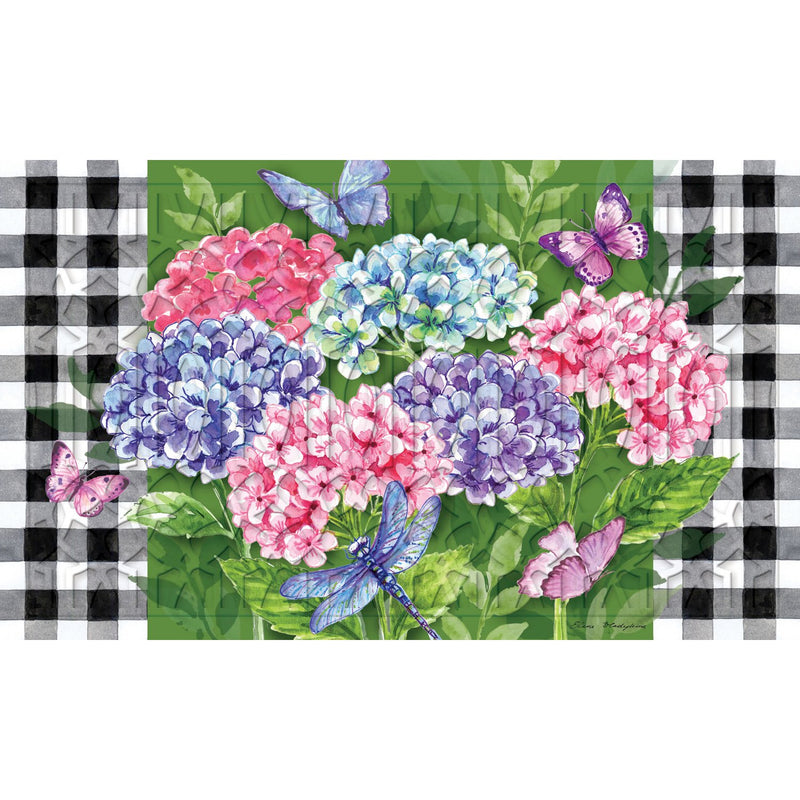 Evergreen Floormat,Hydrangea Checks Embossed Floor Mat,18x30x0.5 Inches