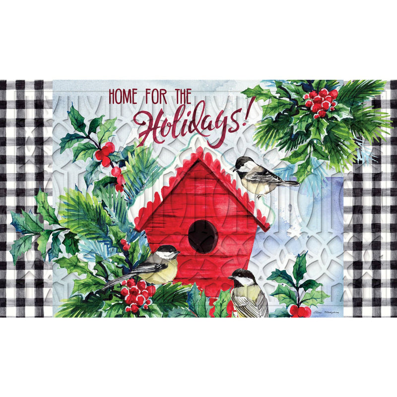 Chickadees Holiday Birdhouse Embossed Floor Mat,41em2547