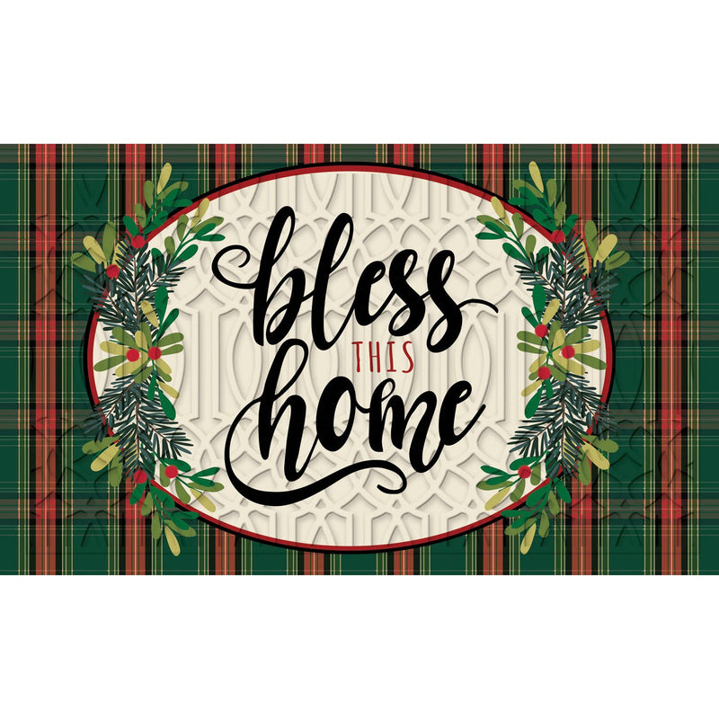 Bless This Home Plaid Embossed Floor Mat,41em2549