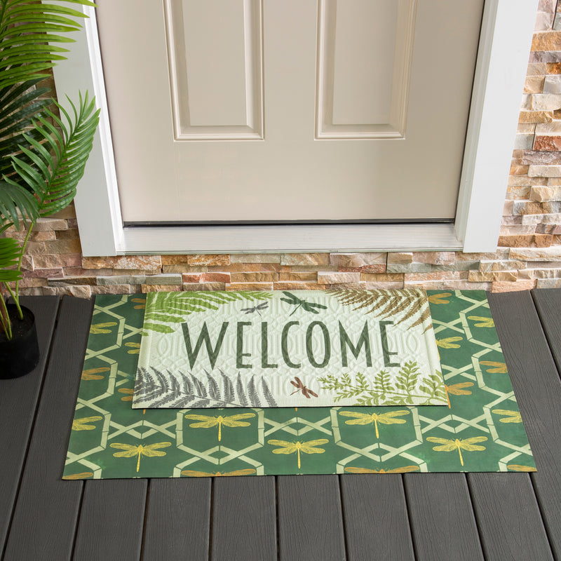 Evergreen Floormat,Welcome Dragonfly Embossed Floor Mat,30x0.5x18 Inches