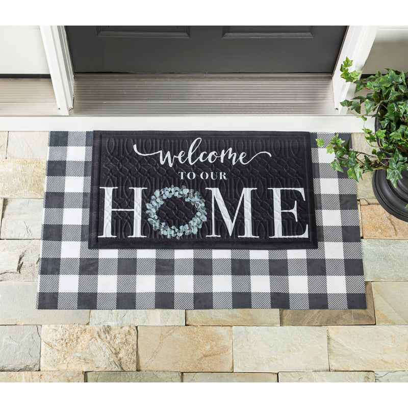 Evergreen Floormat,Eucalyptus Welcome Embossed Mat,30x0.5x18 Inches