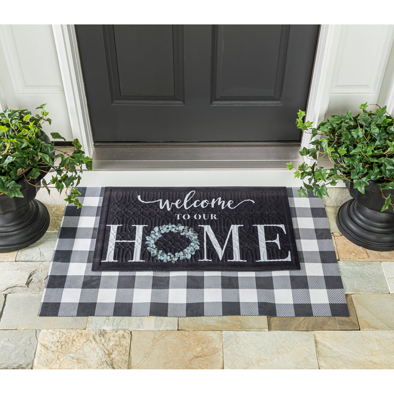 Evergreen Floormat,Eucalyptus Welcome Embossed Mat,30x0.5x18 Inches