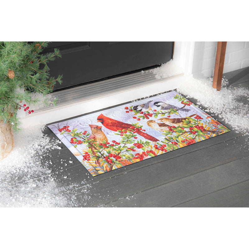 Evergreen Floormat,Winter Cardinals Scene Embossed Floor Mat,30x0.5x18 Inches