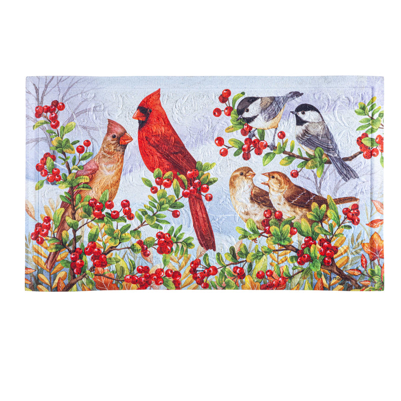 Evergreen Floormat,Winter Cardinals Scene Embossed Floor Mat,30x0.5x18 Inches