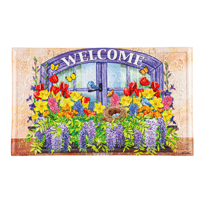 Evergreen Floormat,Welcome Floral Embossed Mat,0.5x30x18 Inches